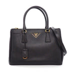 Prada Shoulder Bag Galleria Black Saffiano Lu Leather Gold