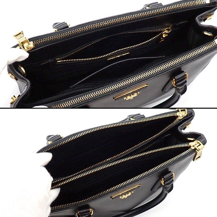 Prada Shoulder Bag Galleria Black Saffiano Lu Leather Gold — view 6
