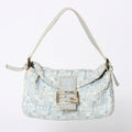 Fendi Mamma Baguette Shoulder Bag Light Blue White Silver
