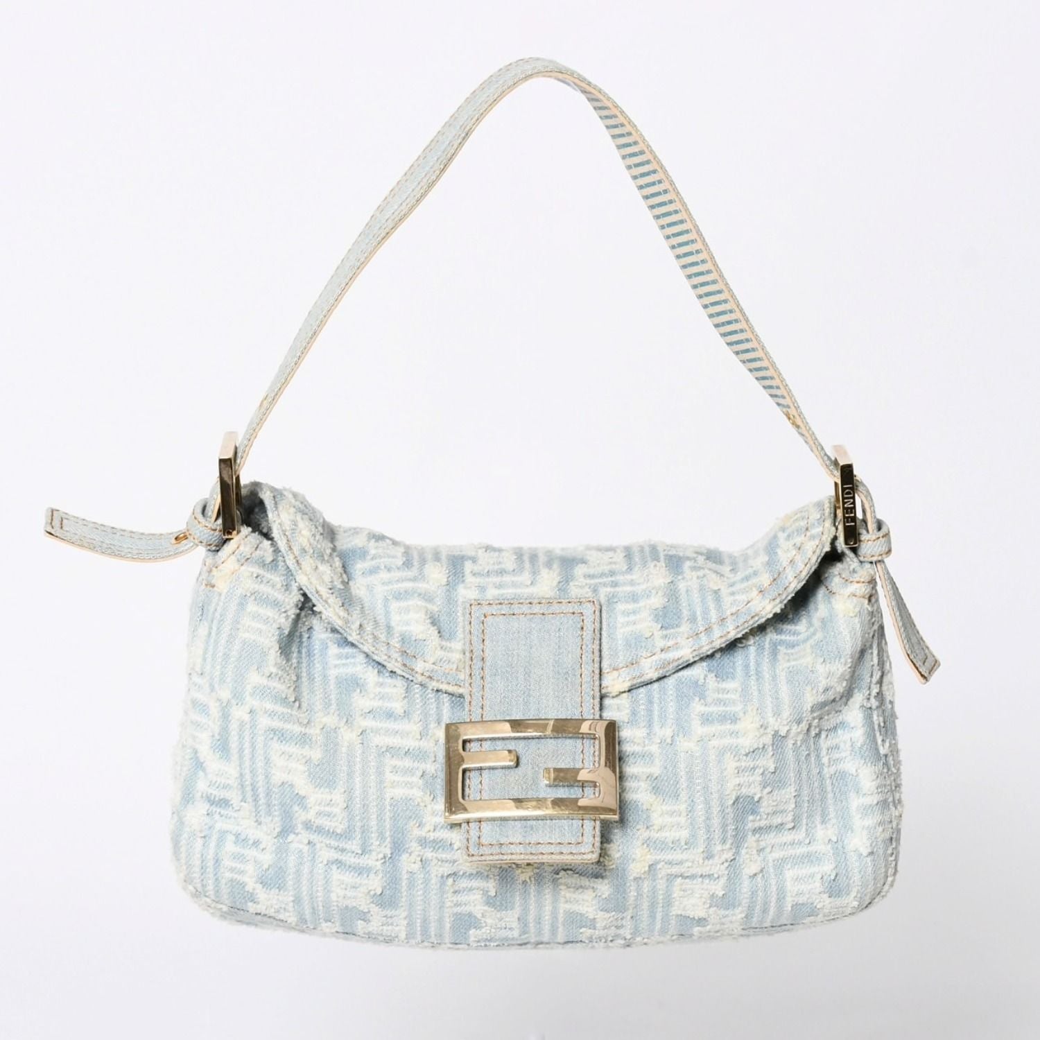 Fendi Mamma Baguette Shoulder Bag Light Blue White Silver