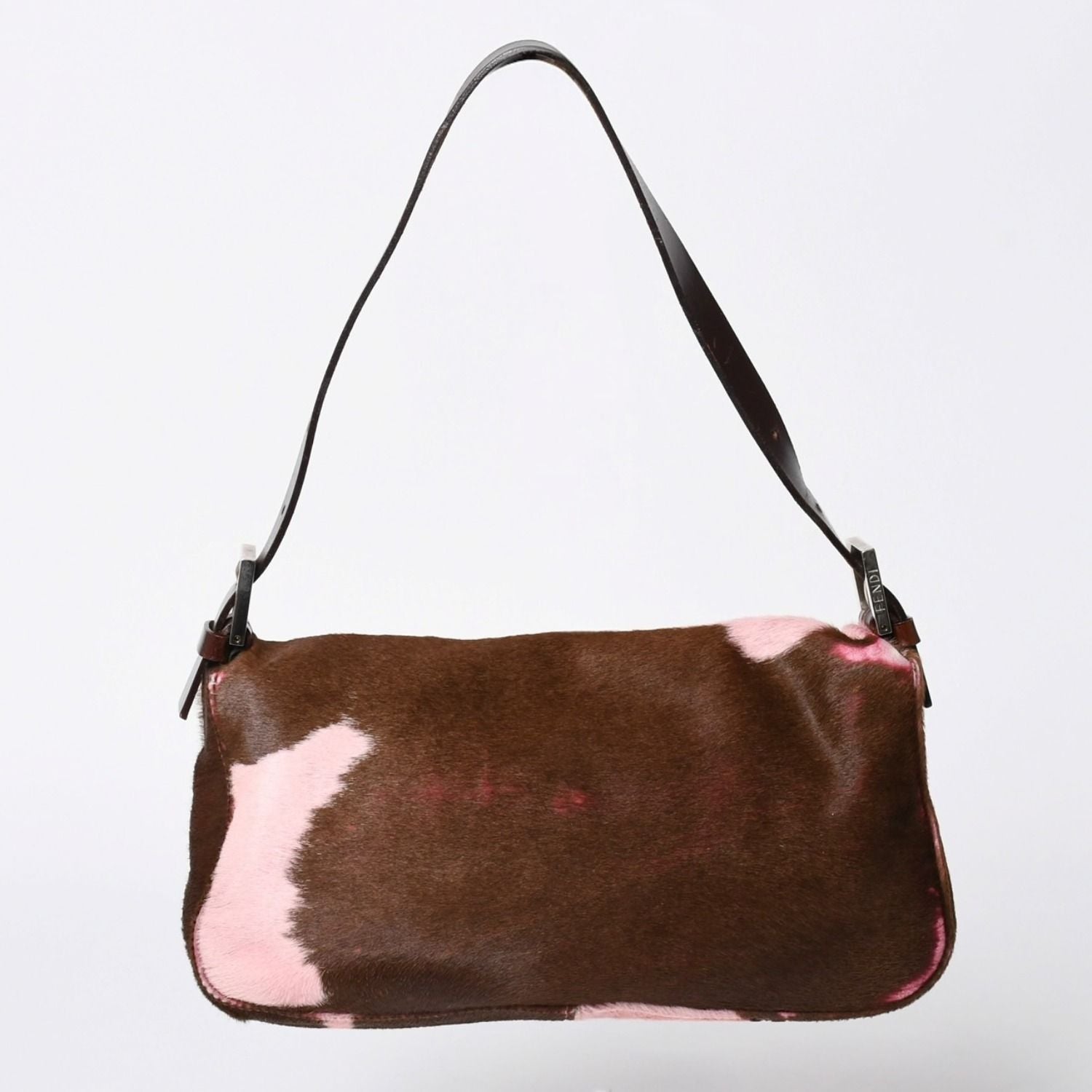 Fendi Mamma Baguette Calf Hair Leather Shoulder Bag Pink Brown Silver — view 2
