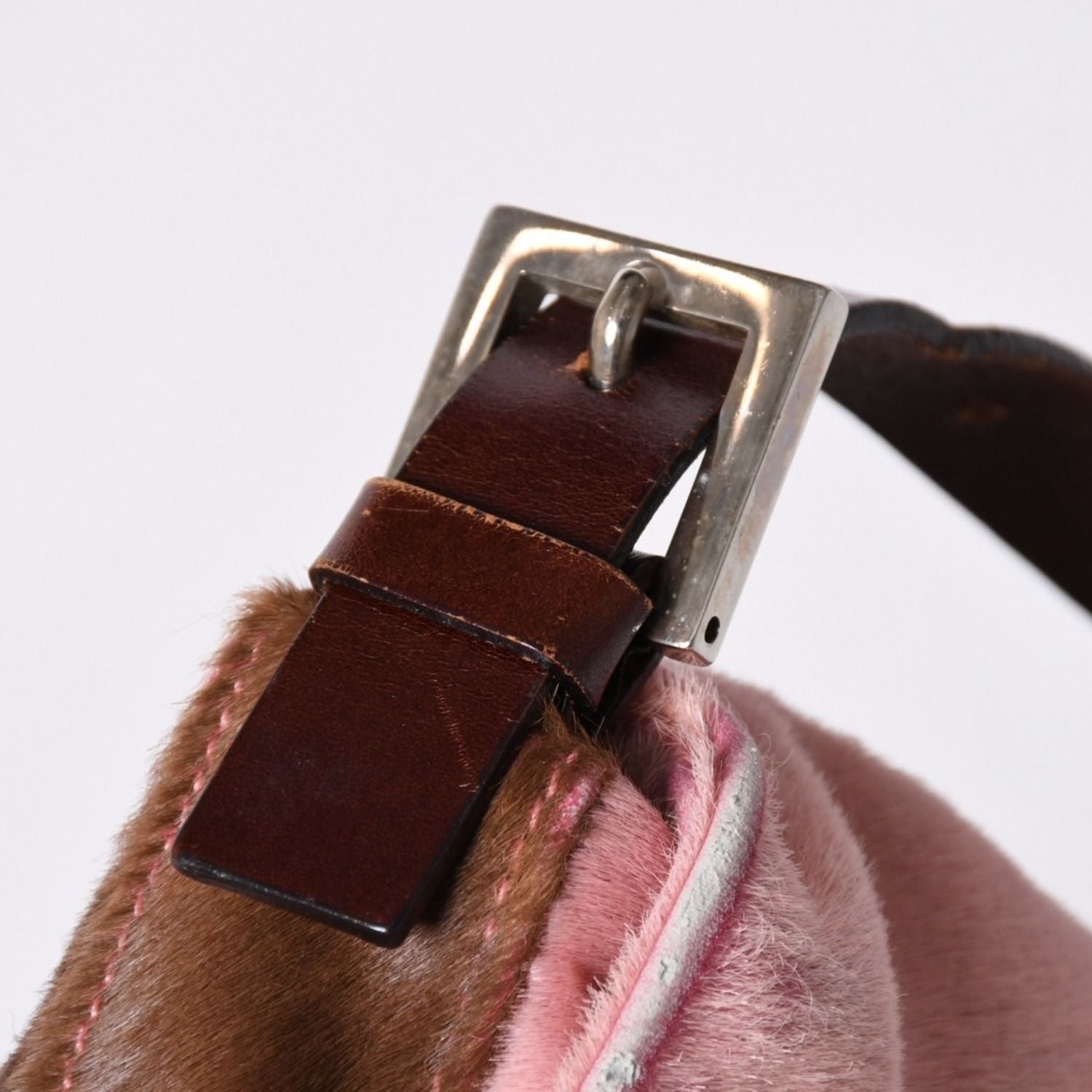 Fendi Mamma Baguette Calf Hair Leather Shoulder Bag Pink Brown Silver — view 8