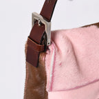 Fendi Mamma Baguette Calf Hair Leather Shoulder Bag Pink Brown Silver — view 5
