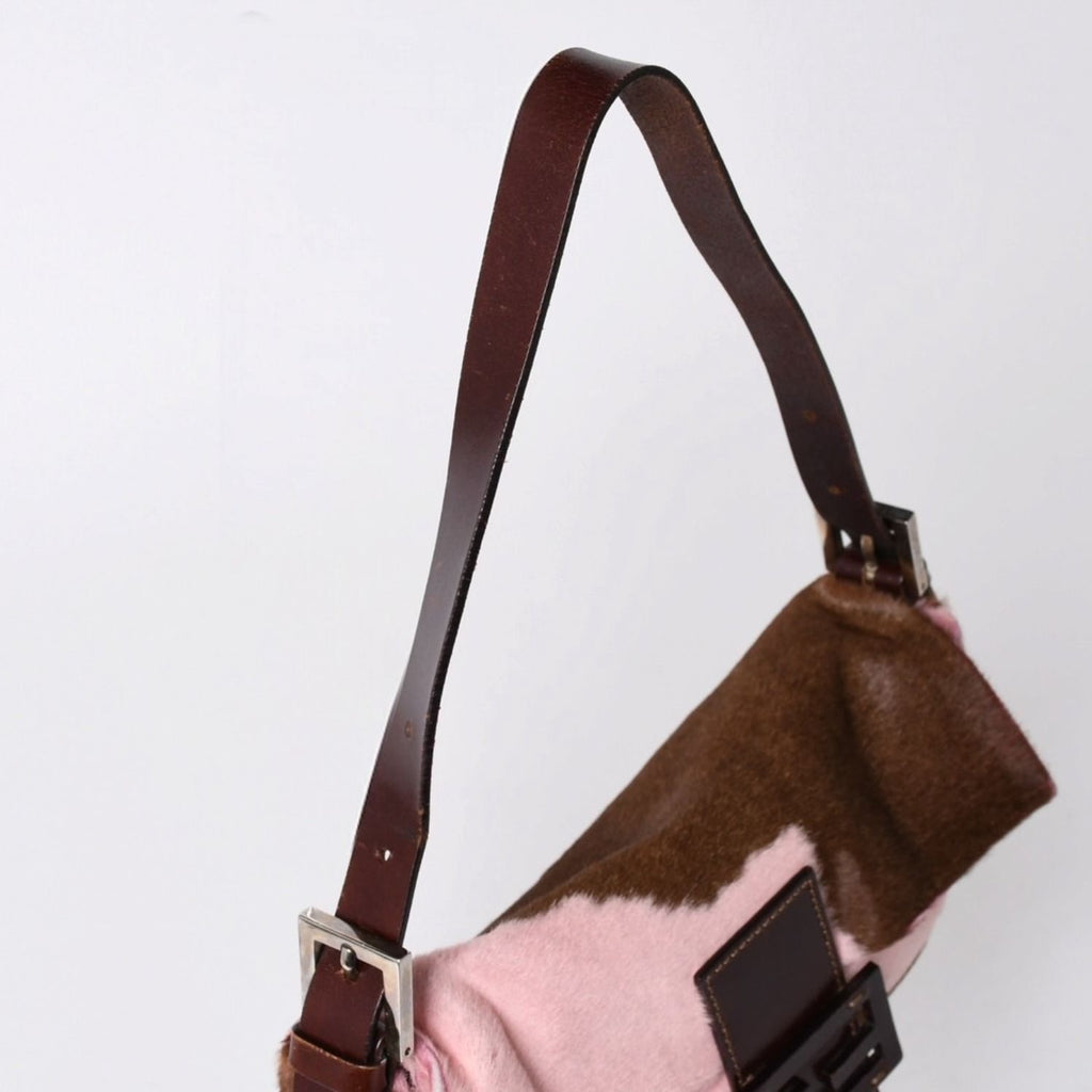 Fendi Mamma Baguette Calf Hair Leather Shoulder Bag Pink Brown Silver — view 6