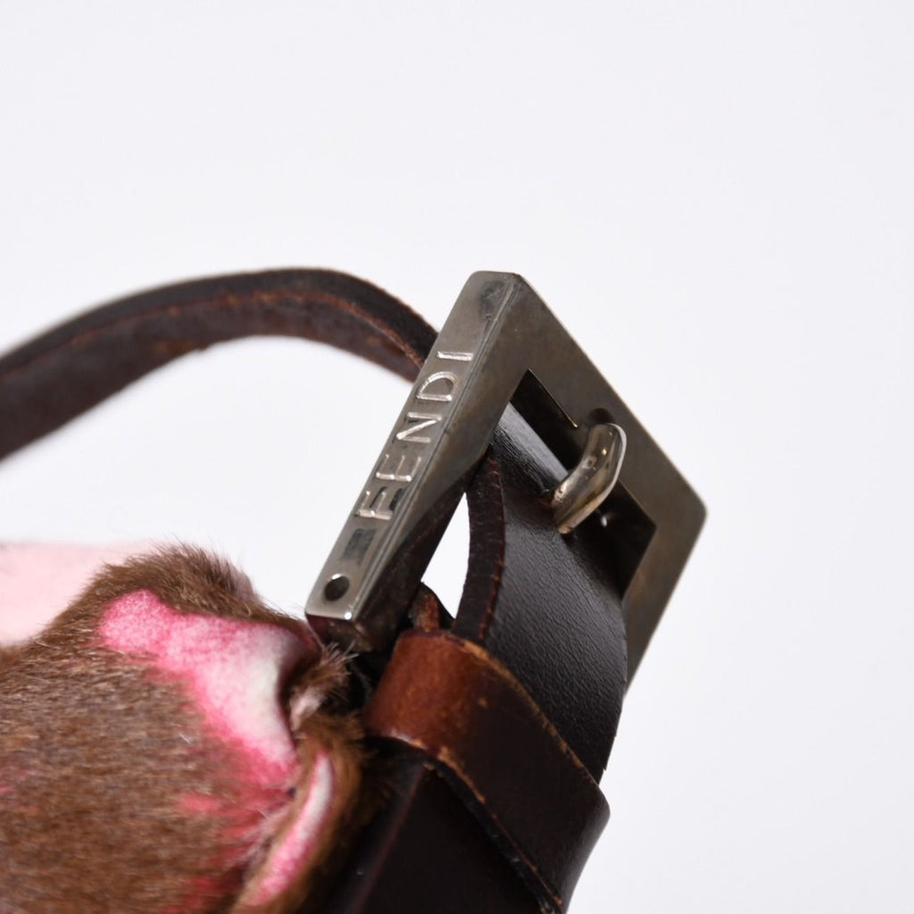 Fendi Mamma Baguette Calf Hair Leather Shoulder Bag Pink Brown Silver — view 7