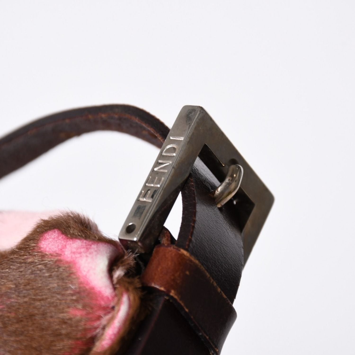 Fendi Mamma Baguette Calf Hair Leather Shoulder Bag Pink Brown Silver — view 7