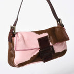 Fendi Mamma Baguette Calf Hair Leather Shoulder Bag Pink Brown Silver — view 3
