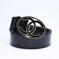 Chanel CC Logo Buckle Leather Belt 04 Metal Frame Black