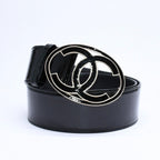 Chanel CC Logo Buckle Leather Belt 04 Metal Frame Black