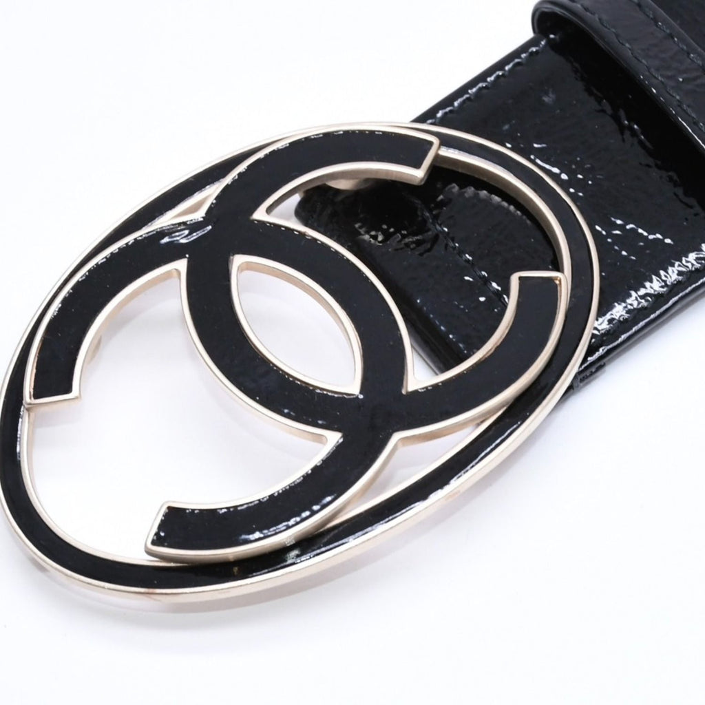 Chanel CC Logo Buckle Leather Belt 04 Metal Frame Black — view 3