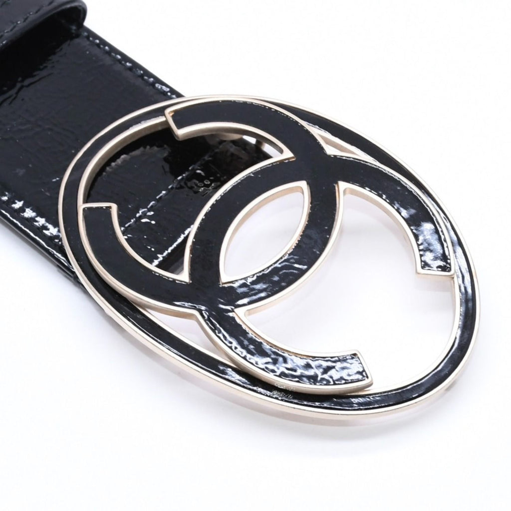 Chanel CC Logo Buckle Leather Belt 04 Metal Frame Black — view 4