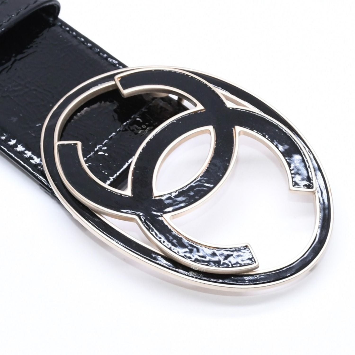 Chanel CC Logo Buckle Leather Belt 04 Metal Frame Black — view 4