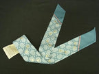 Gucci Silk 100% Horsebit Pattern Neck Bow Ribbon Scarf Blue — view 2