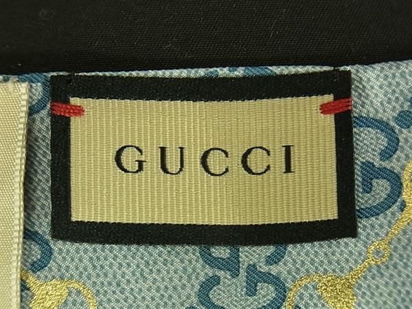 Gucci Silk 100% Horsebit Pattern Neck Bow Ribbon Scarf Blue — view 3