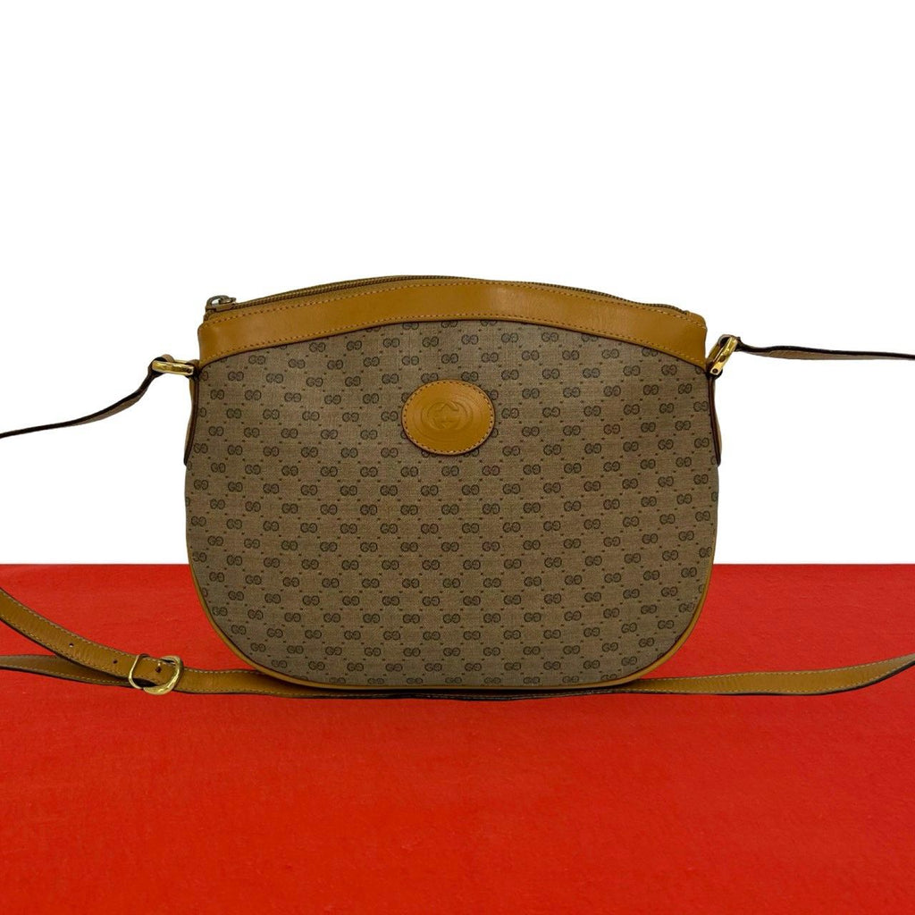 Gucci Vintage Micro GG Logo Pattern Leather Shoulder Bag Pochette Brown