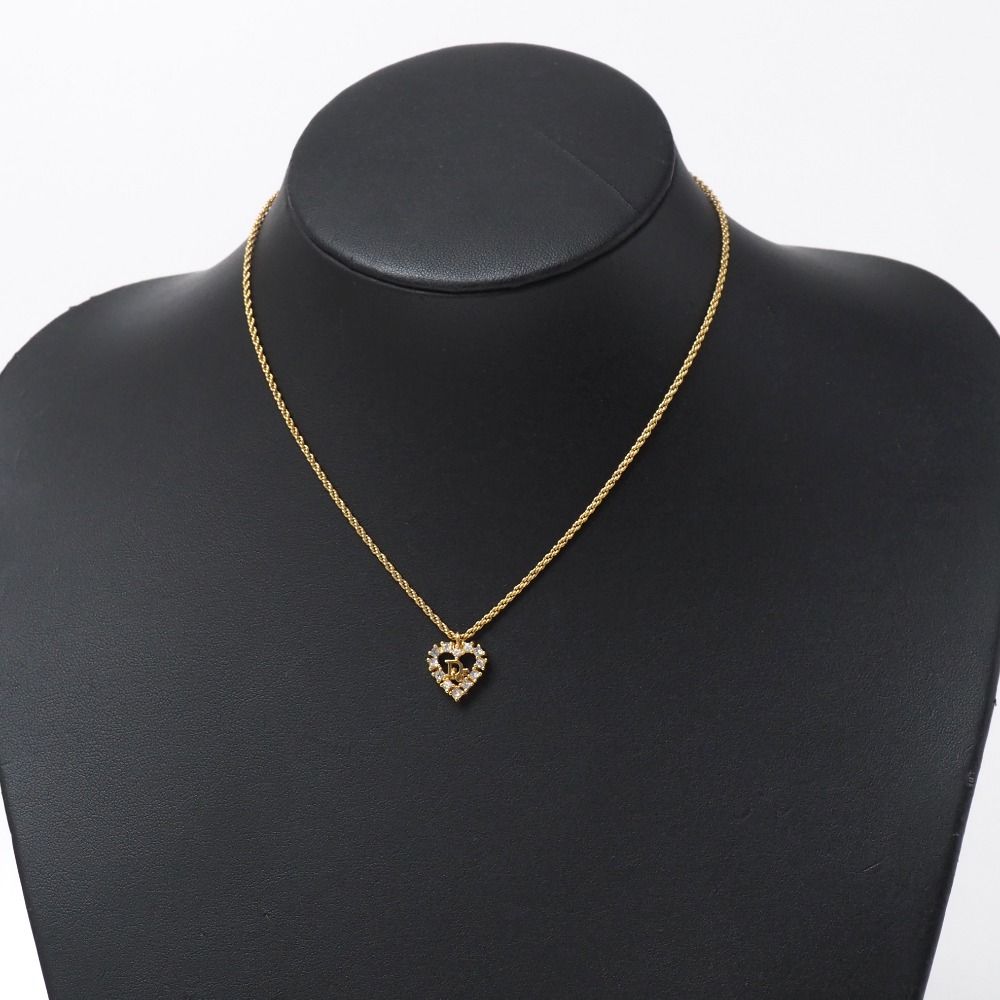 Dior Vintage Necklace Heart CD Logo Rhinestone Pave Costume Gold — view 2