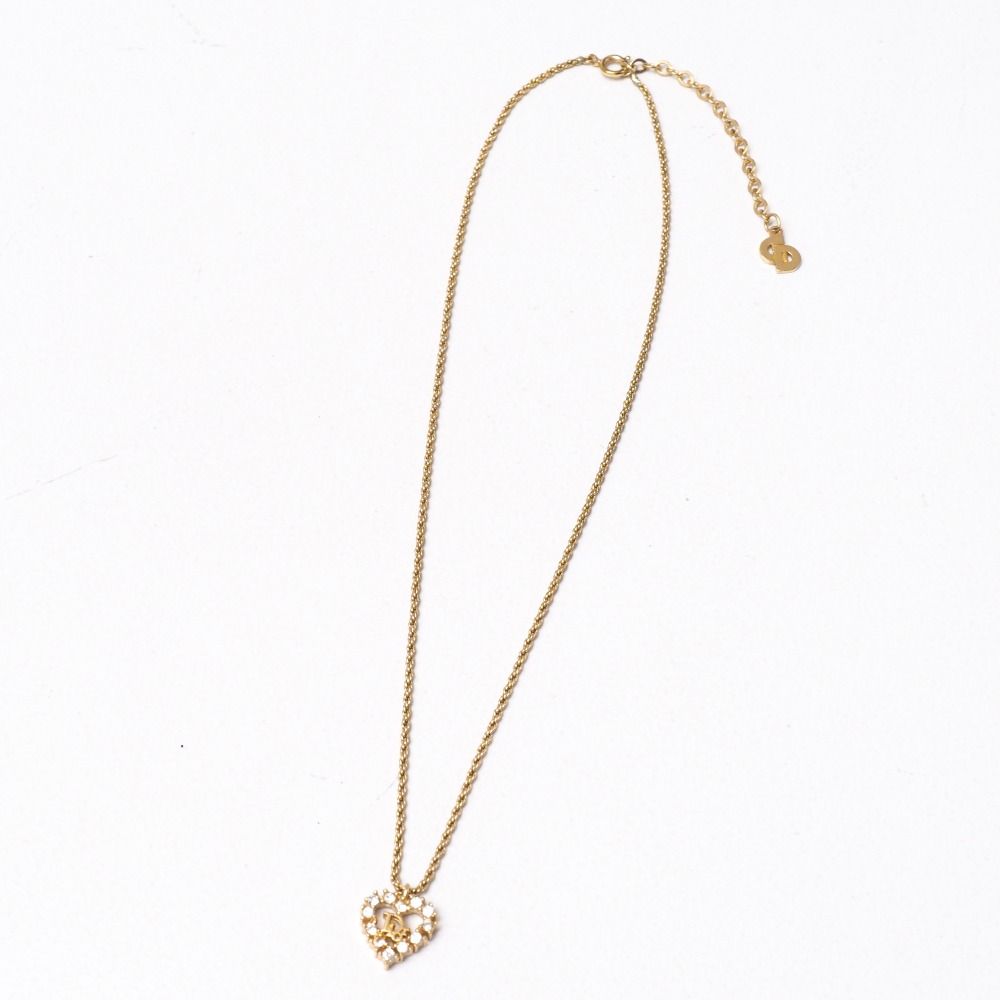 Dior Vintage Necklace Heart CD Logo Rhinestone Pave Costume Gold — view 3