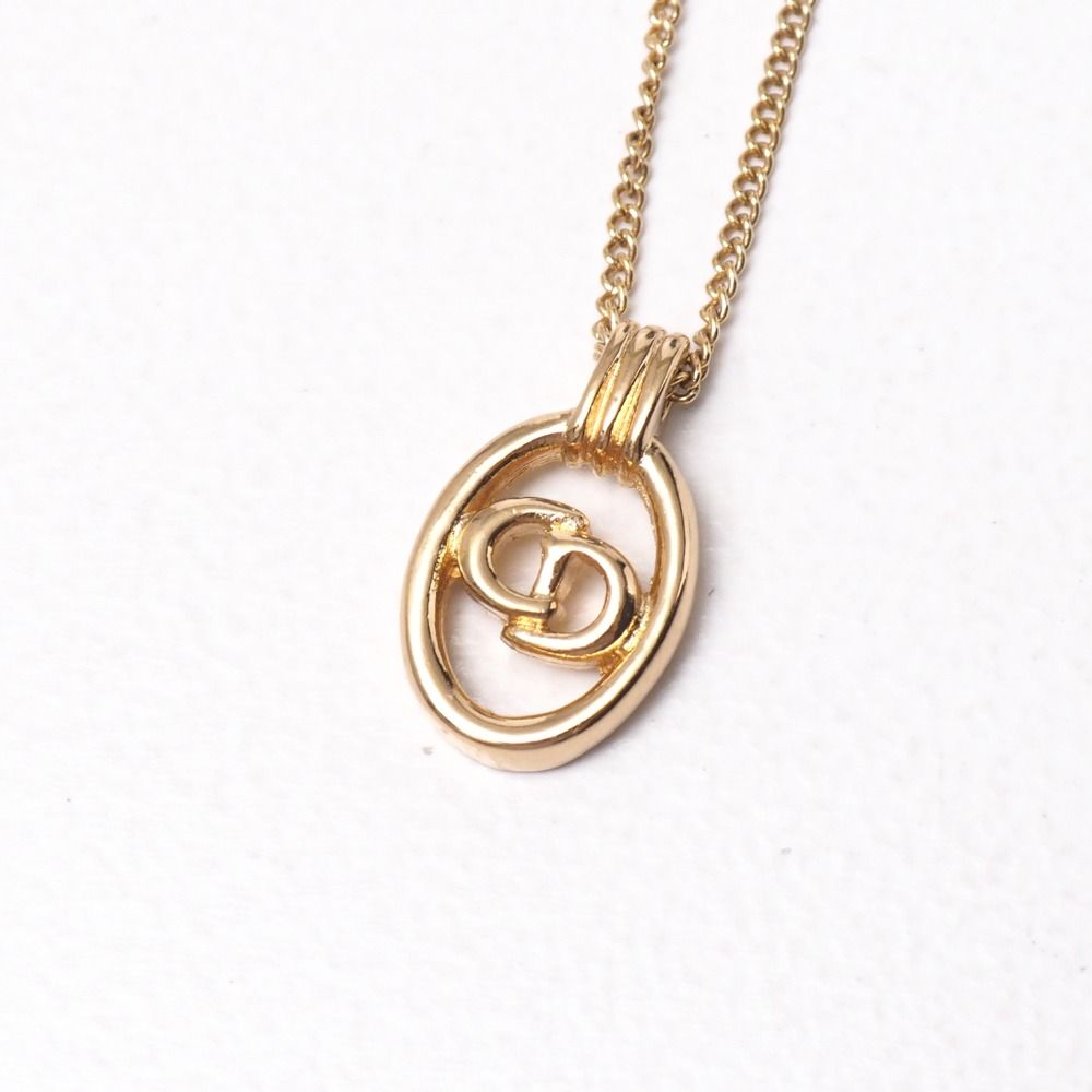 Dior Vintage Necklace CD Logo Oval Gold