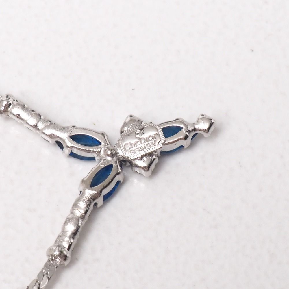 Dior Vintage Necklace Stone Embellishment Crystal Pave Herringbone Chain Choker — view 5