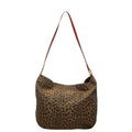 Fendi Leopard Print Tote Shoulder Bag 308 078 Brown Red Canvas Leather