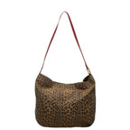 Fendi Leopard Print Tote Shoulder Bag 308 078 Brown Red Canvas Leather