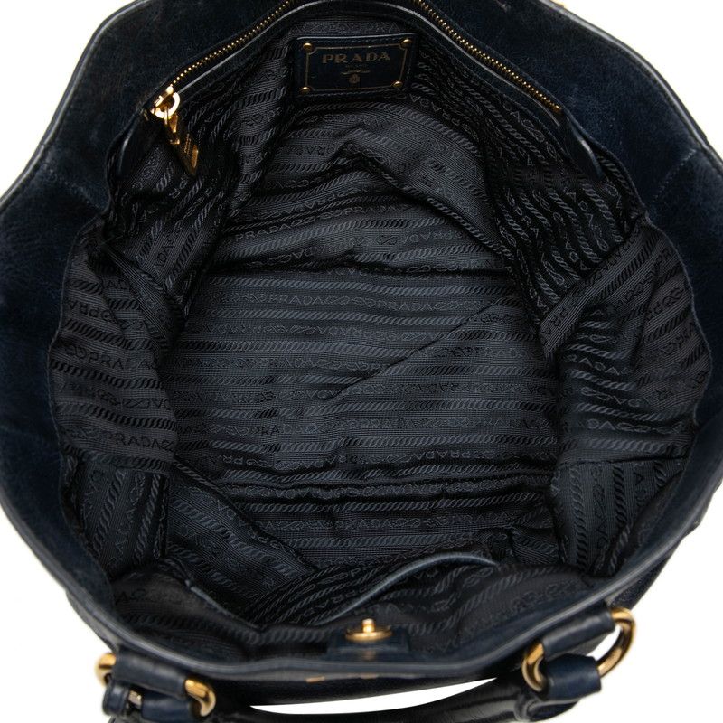 Prada Vitello Shine 2-Way Shoulder Bag Navy Gold Leather — view 4