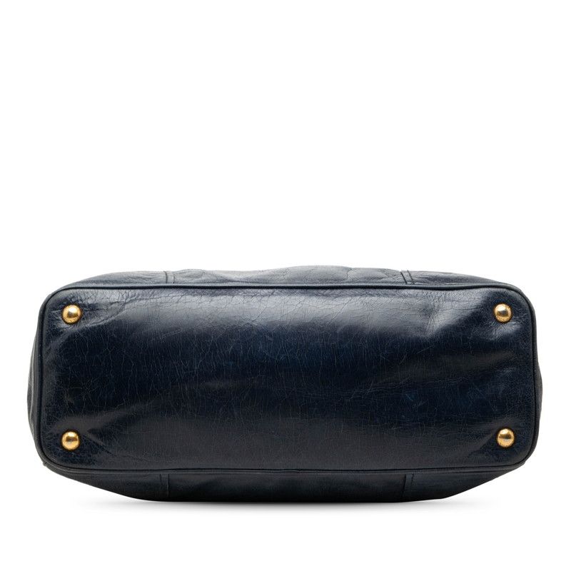 Prada Vitello Shine 2-Way Shoulder Bag Navy Gold Leather — view 3