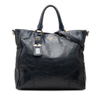 Prada Vitello Shine 2-Way Shoulder Bag Navy Gold Leather
