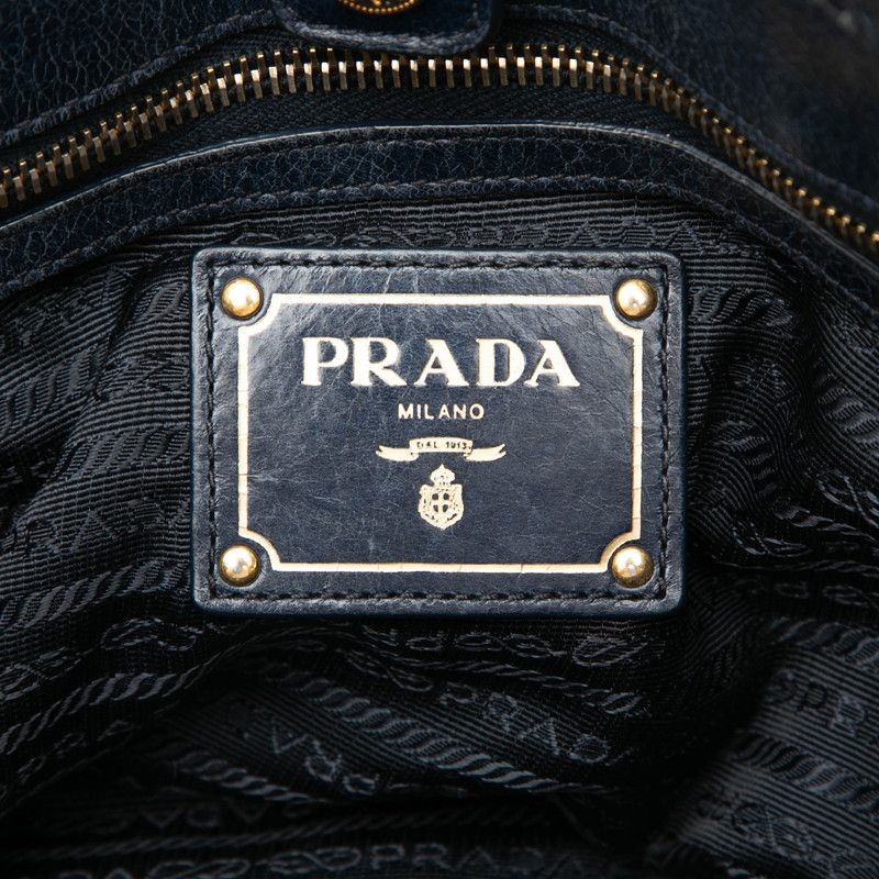 Prada Vitello Shine 2-Way Shoulder Bag Navy Gold Leather — view 5