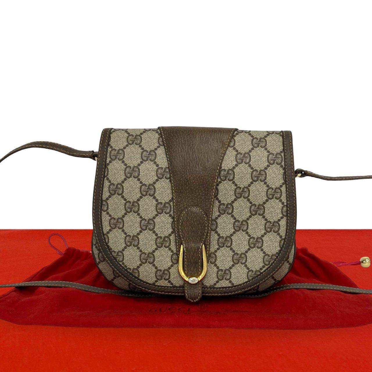 Gucci Vintage GG Logo Leather Shoulder Bag Pochette Brown