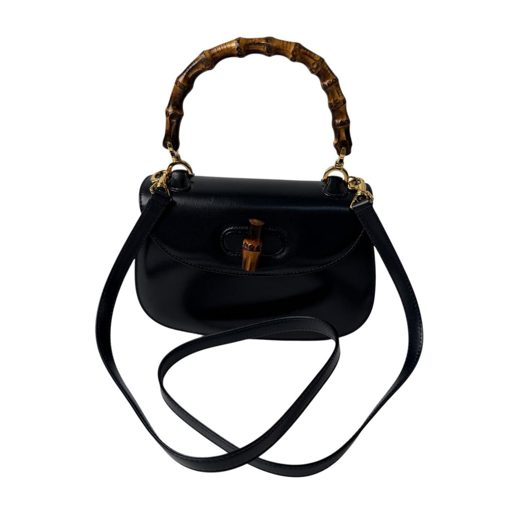 Gucci Vintage Bamboo 2-Way Mini Shoulder Bag Black Calfskin — view 2