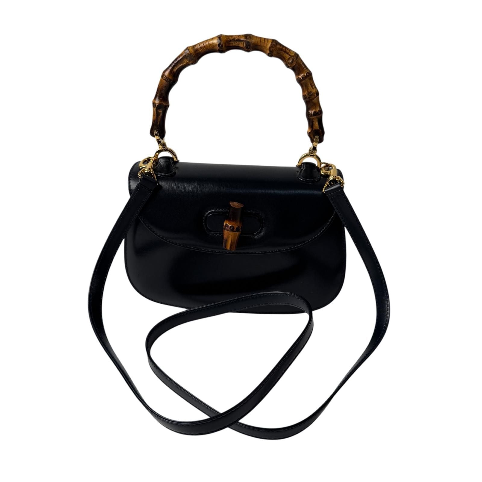 Gucci Vintage Bamboo 2-Way Mini Shoulder Bag Black Calfskin — view 2