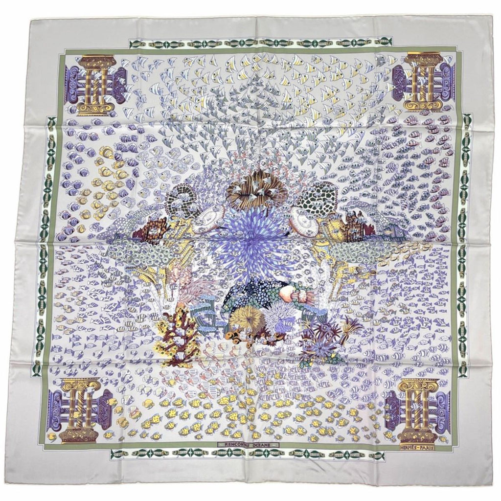 Hermes Carre 90 Renconte Oceane Scarf Atlantic Encounters Silk Purple Multicolor
