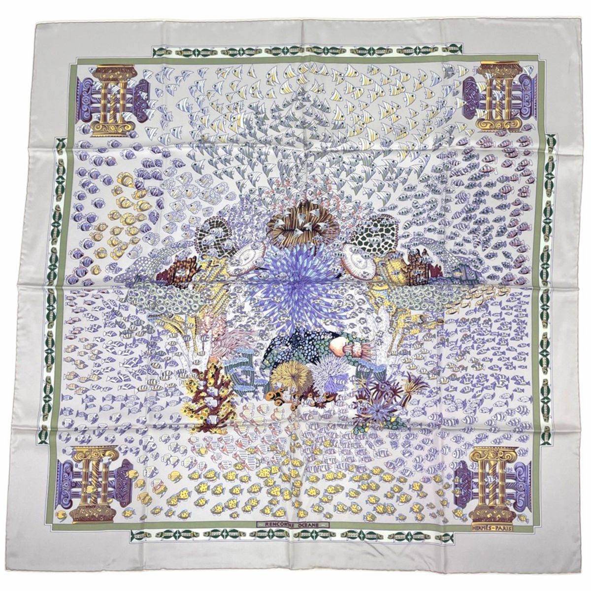 Hermes Carre 90 Renconte Oceane Scarf Atlantic Encounters Silk Purple Multicolor