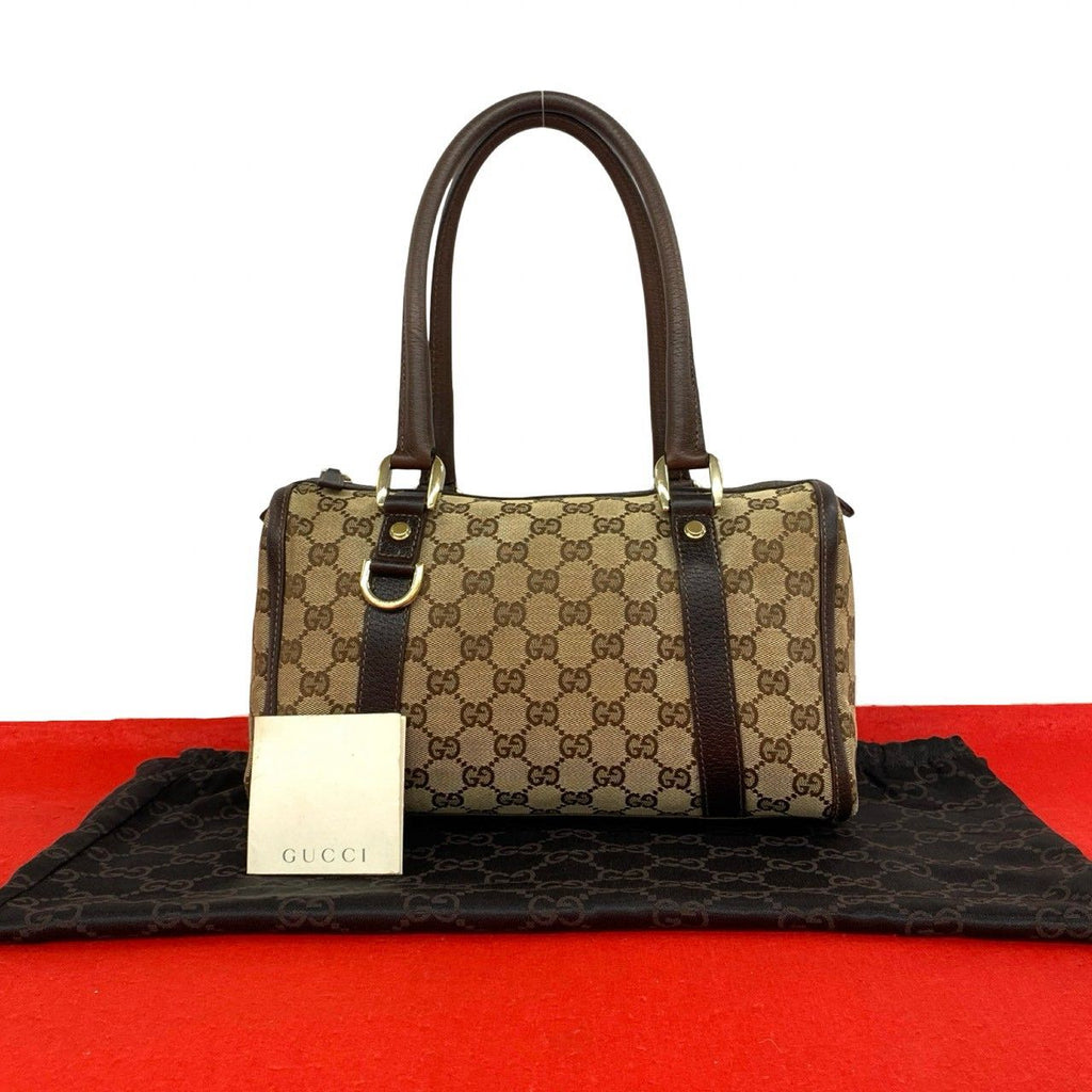 Gucci GG Pattern Logo Canvas Leather Shoulder Bag Brown