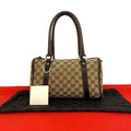 Gucci GG Pattern Logo Canvas Leather Shoulder Bag Brown