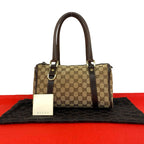 Gucci GG Pattern Logo Canvas Leather Shoulder Bag Brown