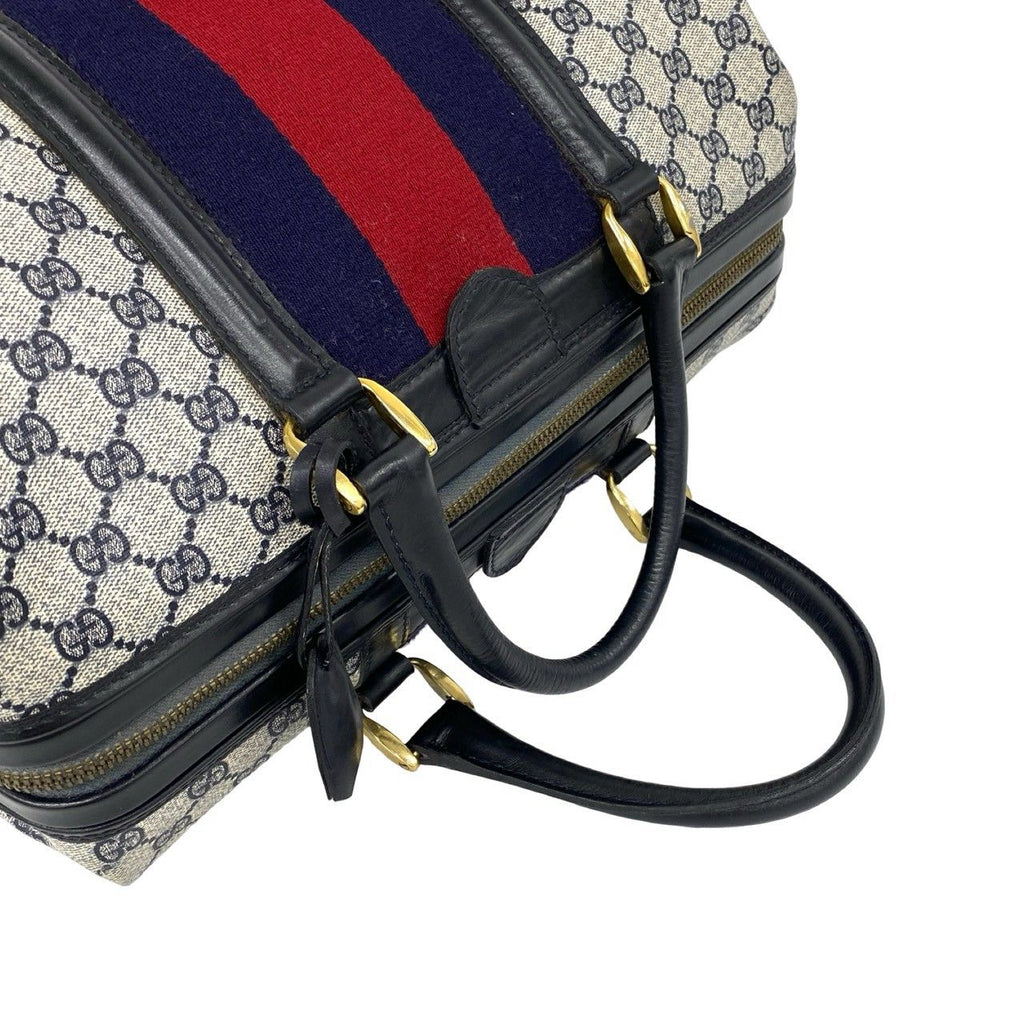 Gucci Vintage Sherry Line GG Pattern Logo Leather Boston Bag Navy — view 4