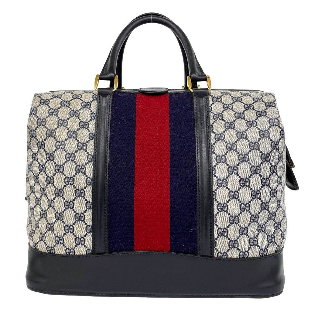 Gucci Vintage Sherry Line GG Pattern Logo Leather Boston Bag Navy — view 3