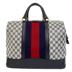 Gucci Vintage Sherry Line GG Pattern Logo Leather Boston Bag Navy — view 3