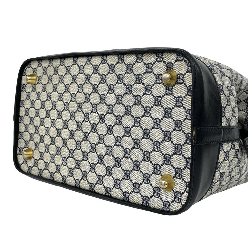 Gucci Vintage Sherry Line GG Pattern Logo Leather Boston Bag Navy — view 8