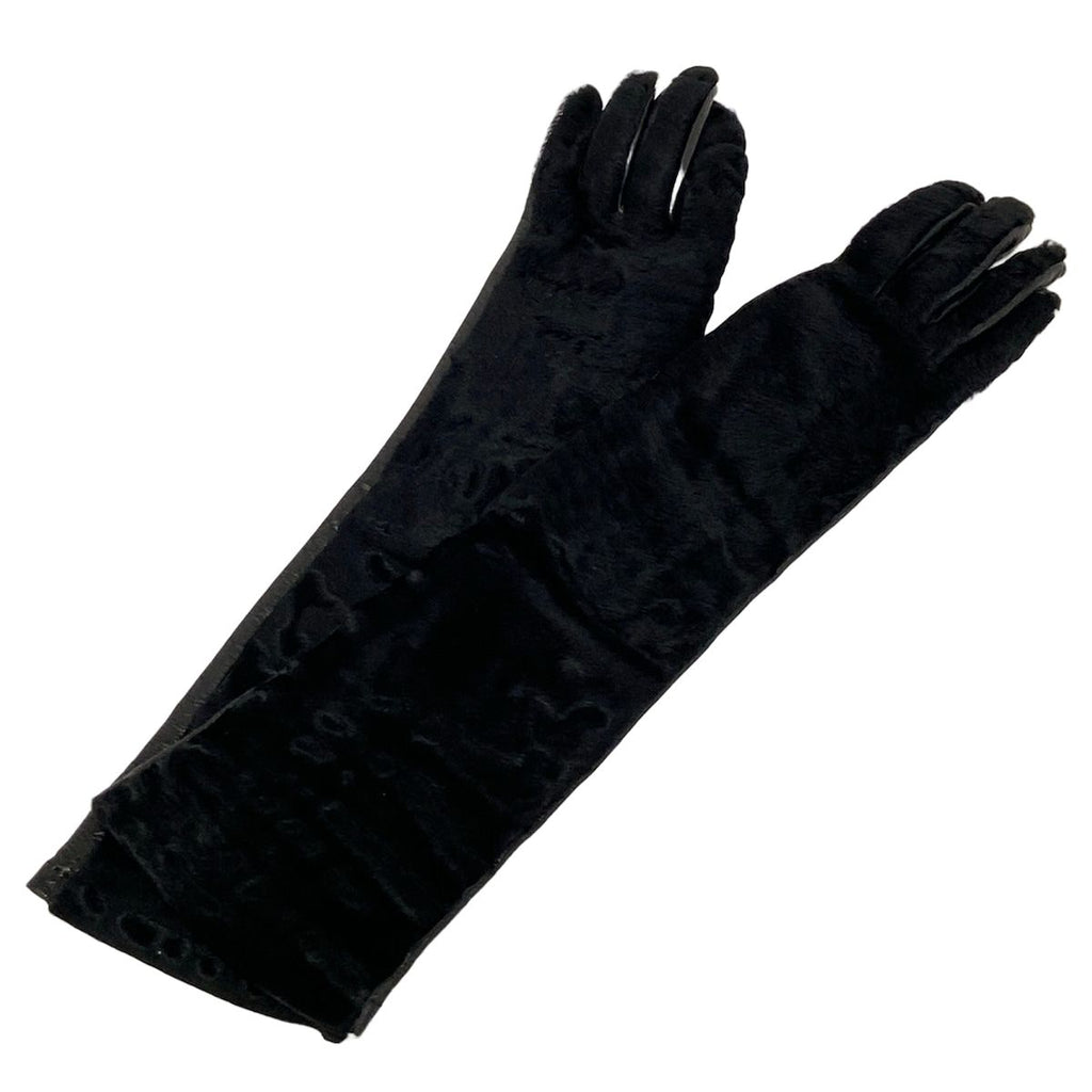 Prada Gloves 7.5 Black Long Leather Rabbit
