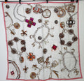 Chanel CC Logo Motif Scarf Silk White Pink Brown Vintage
