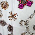 Chanel CC Logo Motif Scarf Silk White Pink Brown Vintage — view 8