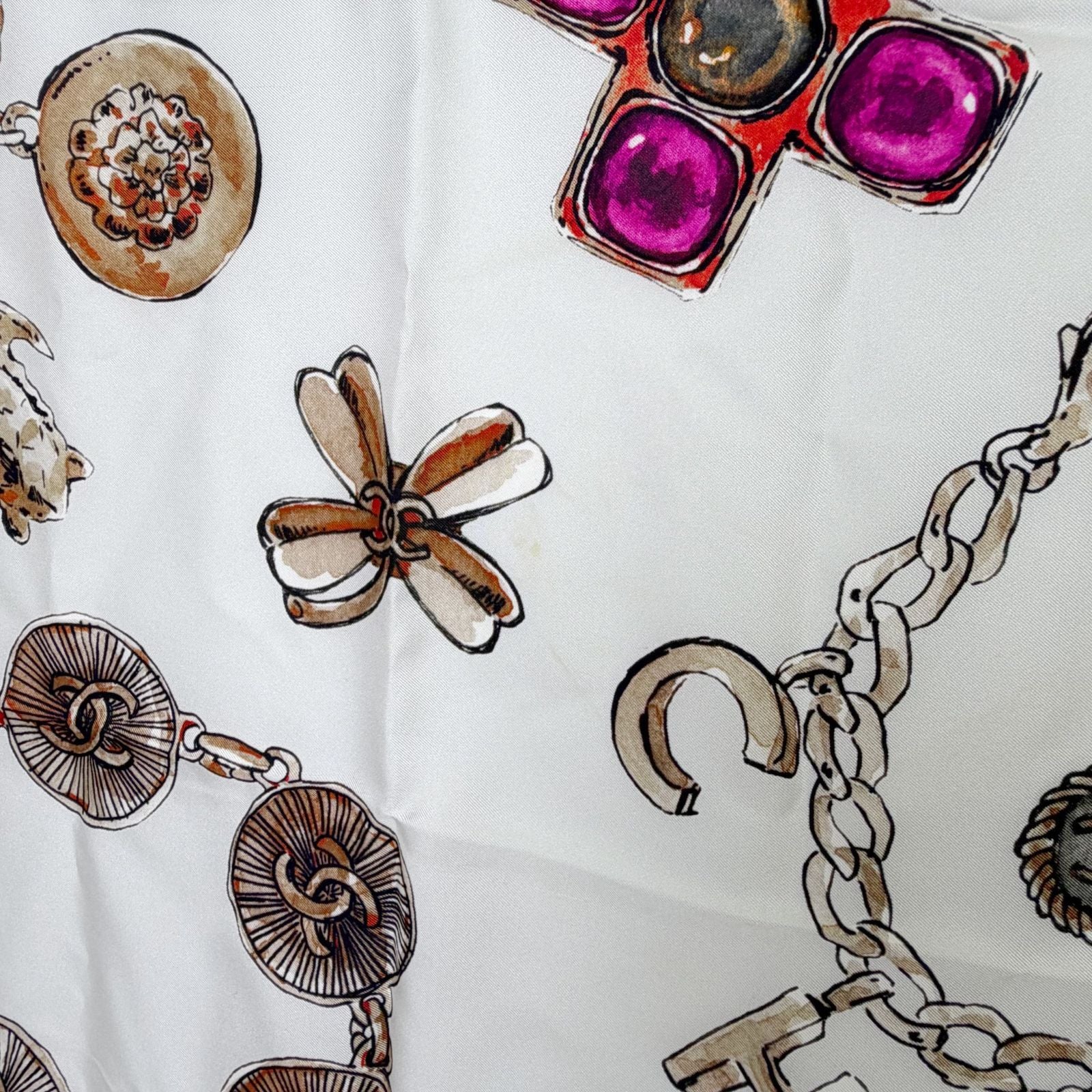 Chanel CC Logo Motif Scarf Silk White Pink Brown Vintage — view 8