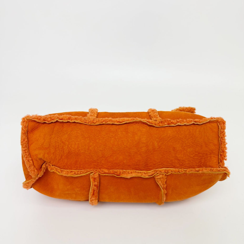 Chanel 2.55 Patchwork Turnlock Shoulder Bag Shearling Suede Orange Silver Seal — view 8