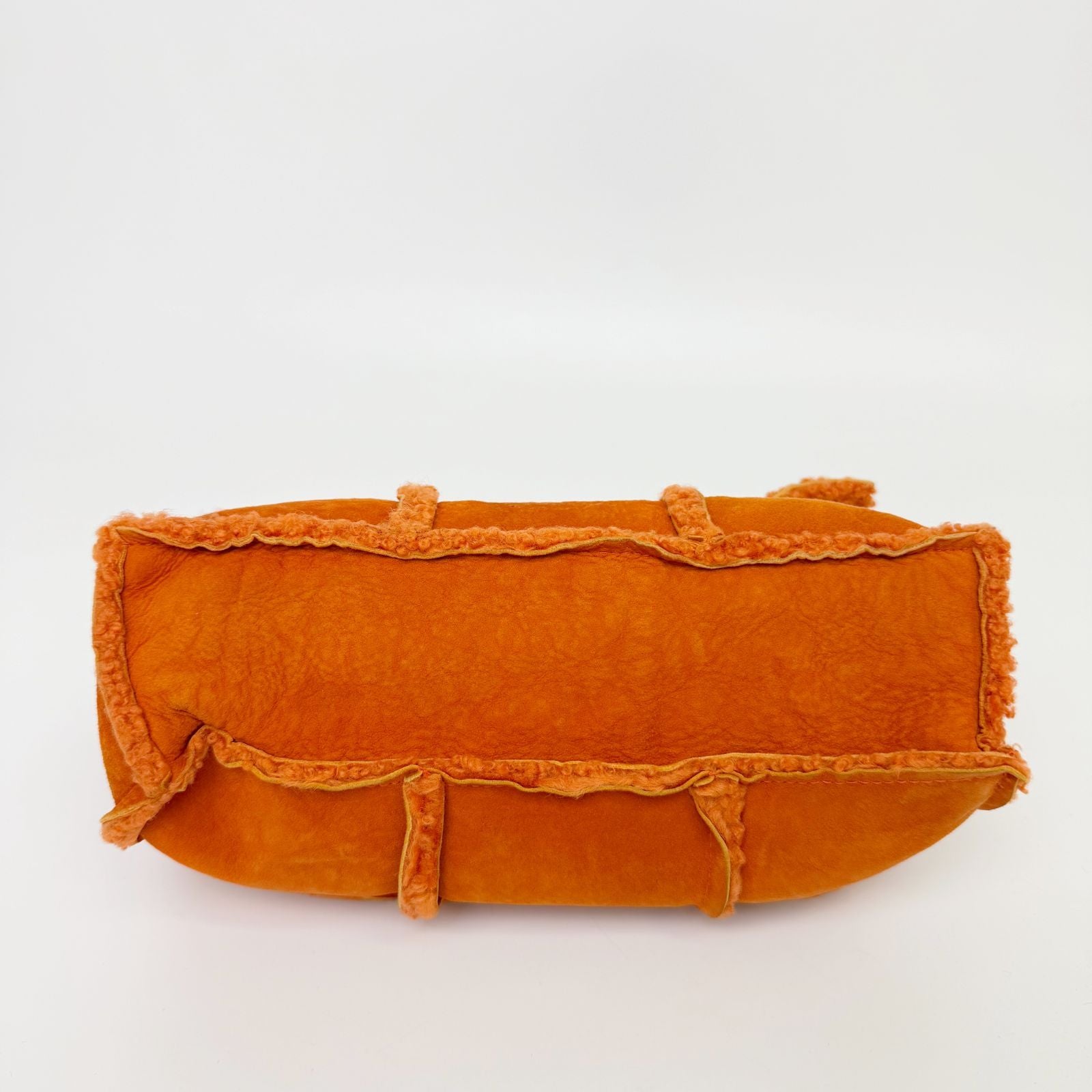 Chanel 2.55 Patchwork Turnlock Shoulder Bag Shearling Suede Orange Silver Seal — view 8