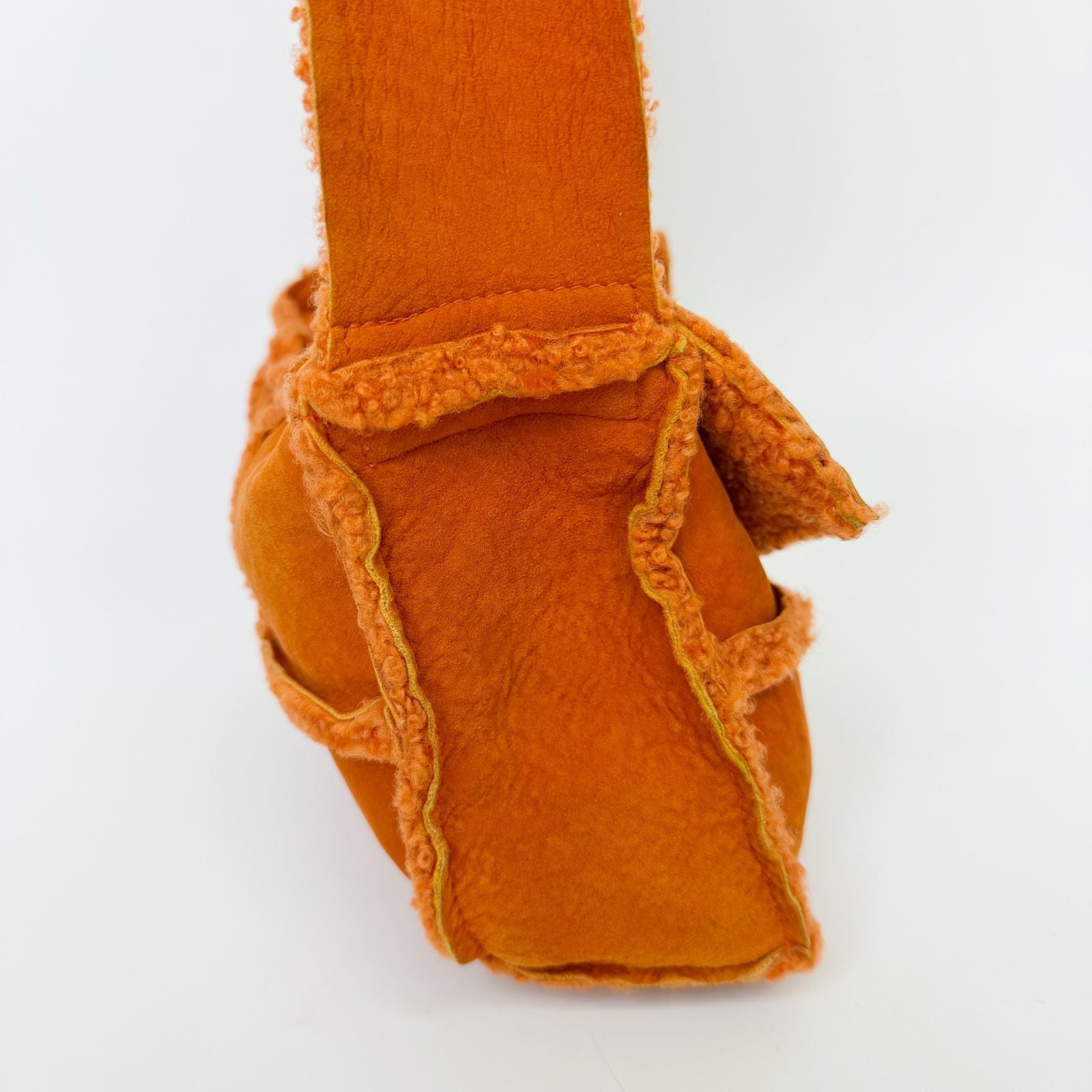 Chanel 2.55 Patchwork Turnlock Shoulder Bag Shearling Suede Orange Silver Seal — view 6