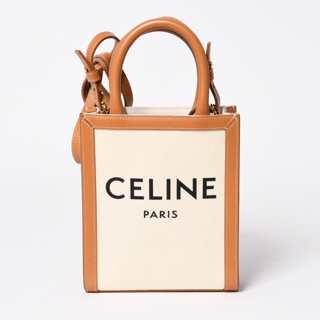 Celine Mini Vertical Cabas 2-Way Shoulder Bag Cotton Canvas Beige