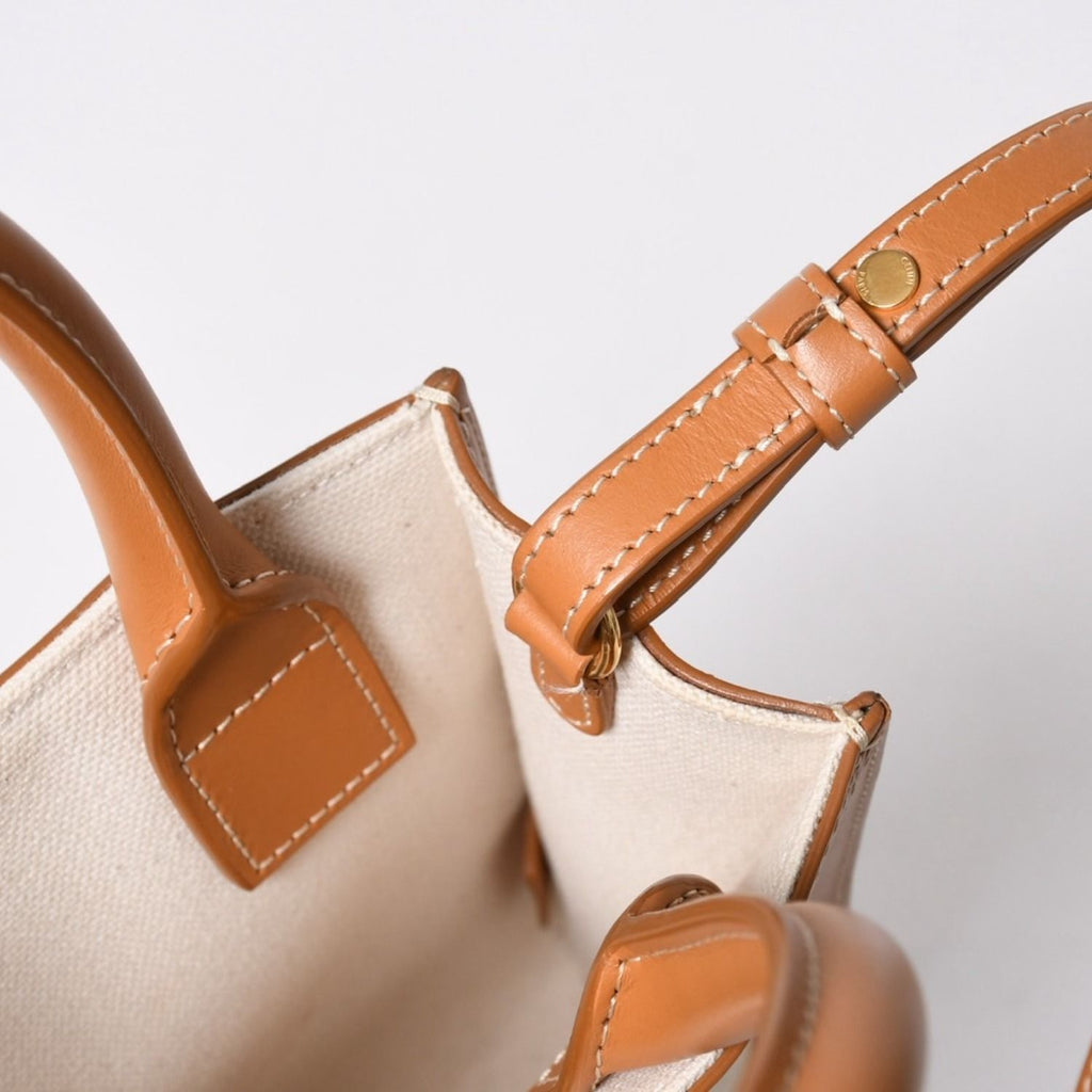 Celine Mini Vertical Cabas 2-Way Shoulder Bag Cotton Canvas Beige — view 8